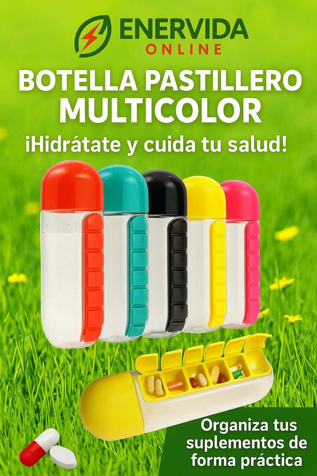 BOTELLA PARA AGUA CON PASTILLERO